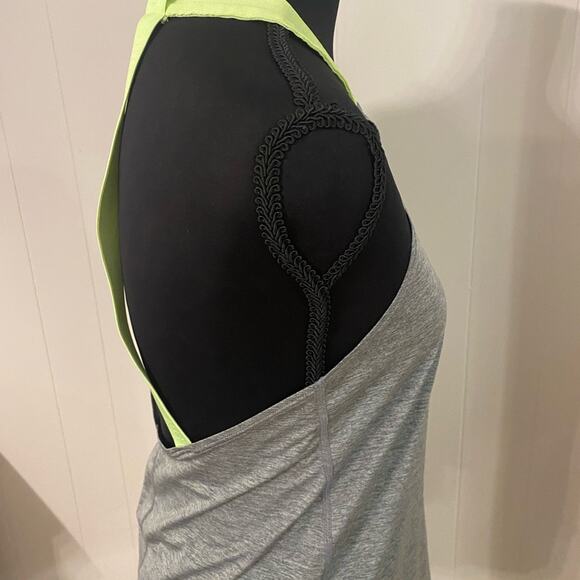 Nike Breathe Elastika Dri-Fit Training Running Gym Strappy Tank Grey Yellow SZ S - Picture 3 of 7